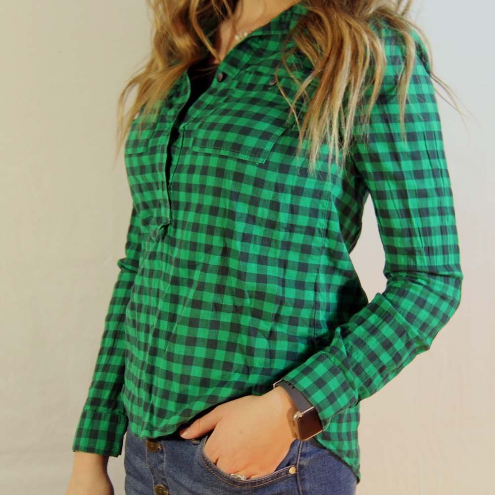 Madewell green plaid shirt